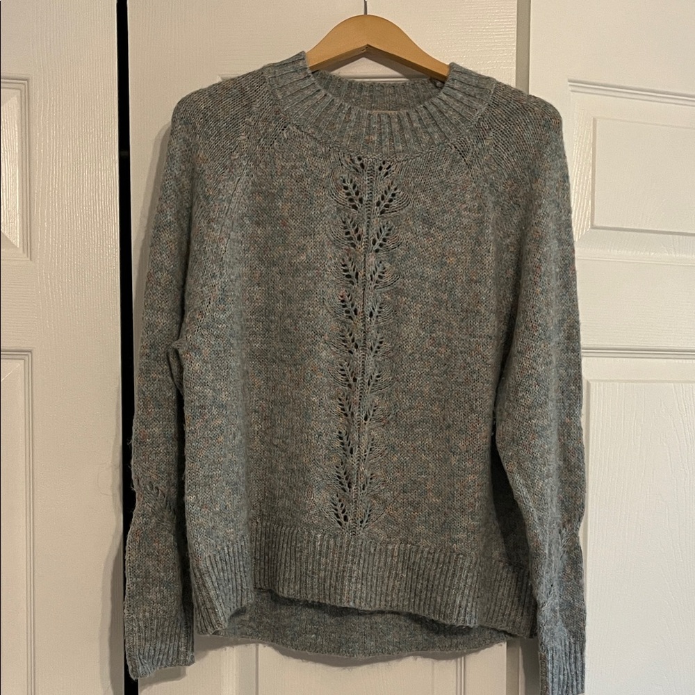 LOFT Gray Sweater with Leaf Detail